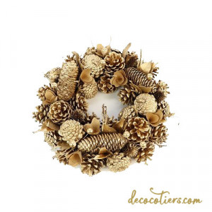 « Adorable couronne de pomme de pin et éléments de nature or, 30 cm »