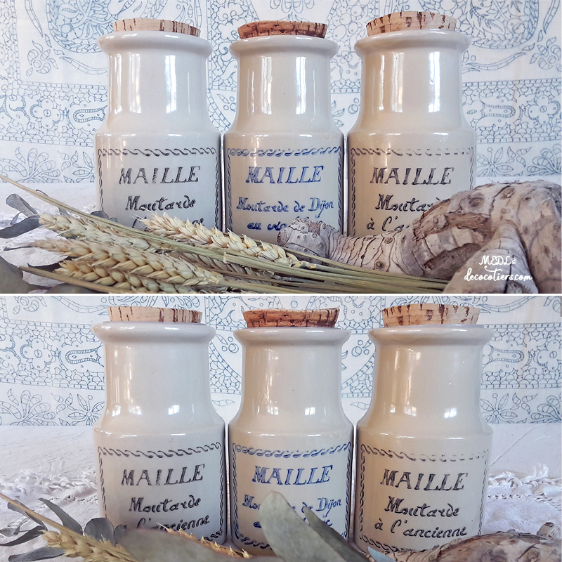 « Ensemble de trois Pots vintage à moutarde Maille »