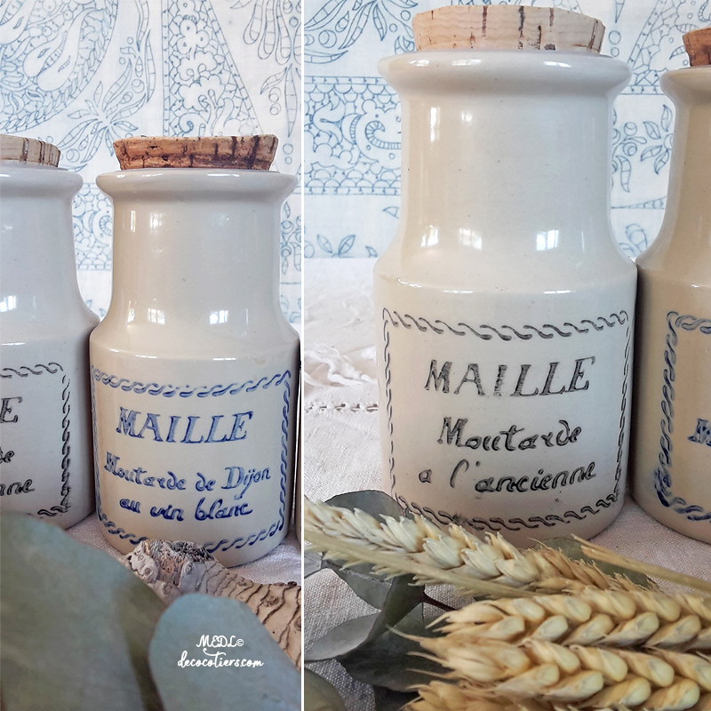 « Ensemble de trois Pots vintage à moutarde Maille »